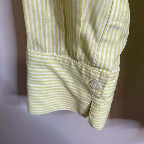 Chicos Women’s Sz 2 Large Lime Green White Stripe Button Down Blouse No Iron - Picture 4 of 5
